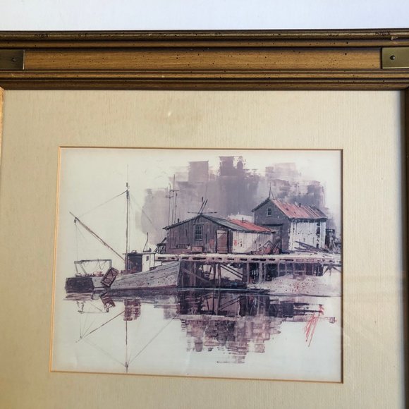 Old village water front scene framed print wall art home decor - Picture 2 of 6